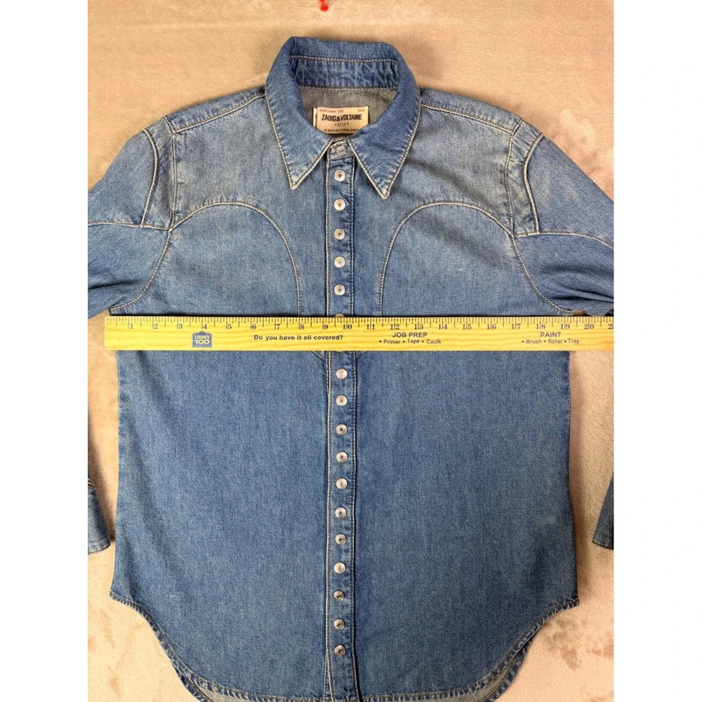 Zadig & Voltaire Thelmus Denim Western Shirt Size Medium Wash Blue Cotton Womens - Picture 10 of 13